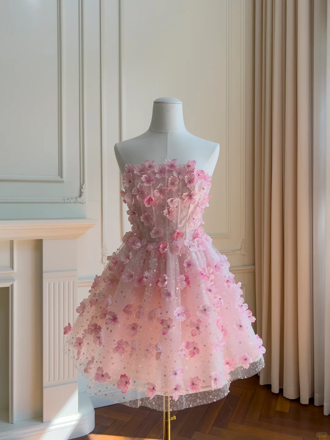 Sweet Pink Tulle Appliques A Line Formal Birthday Dress Short Prom Dress Homeocming Dress D266