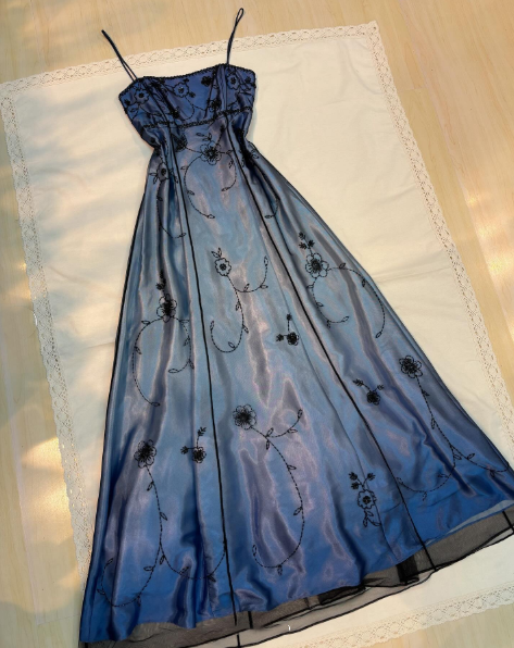 Gorgeous Spaghetti Straps Ombre Blue Tulle Beaded Mermaid Eevening Dress Long Birthday Party Gown D1695