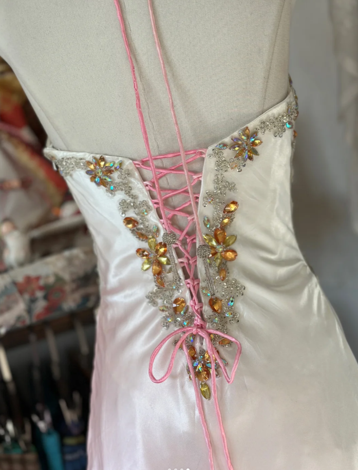 Pretty Ombre Pink Halter Satin Beaded Mermaid Long Birthday Party Dress Evening Gown D1675