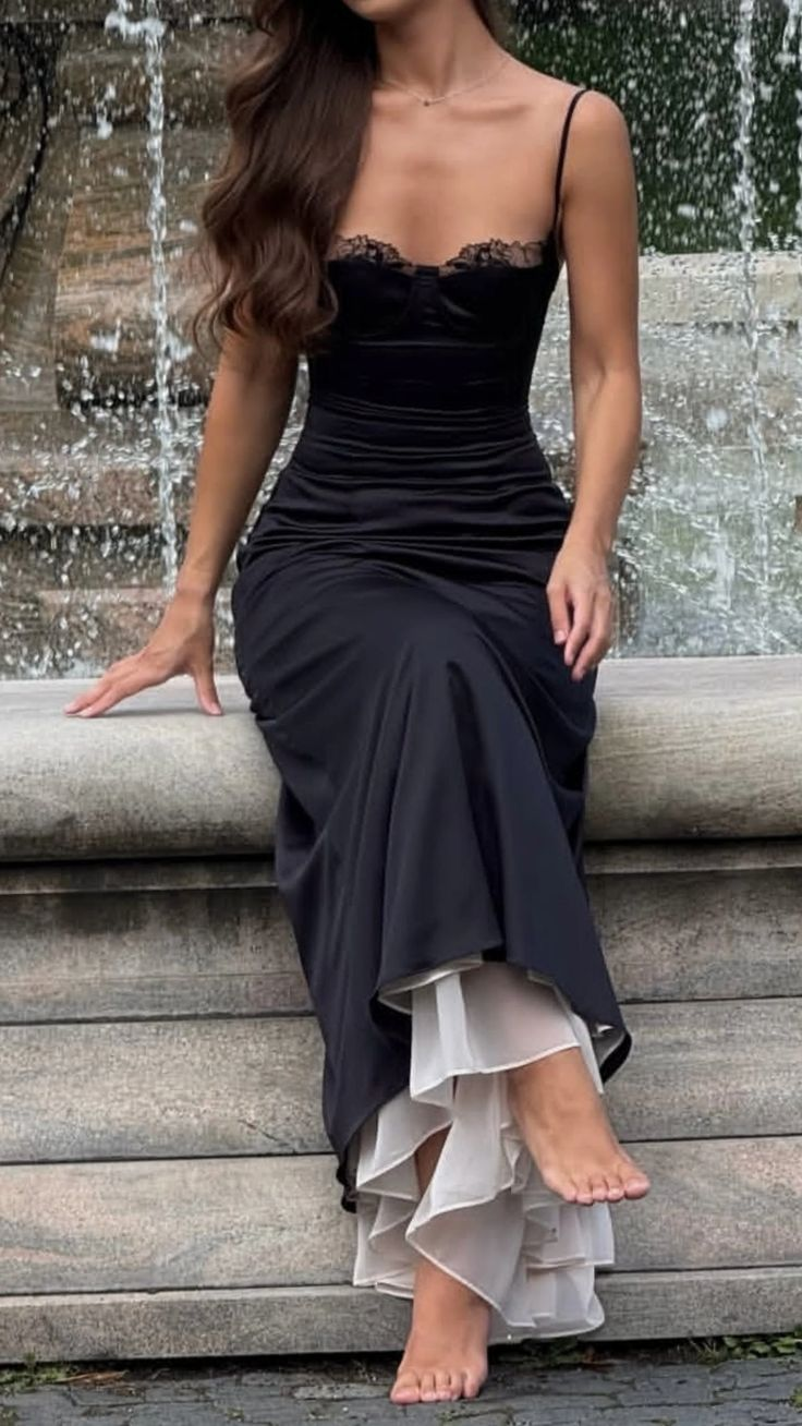 Sexy Black Satin Mermaid Long Party Dress Spaghetti Straps Long Wedding Guest Dress D4287