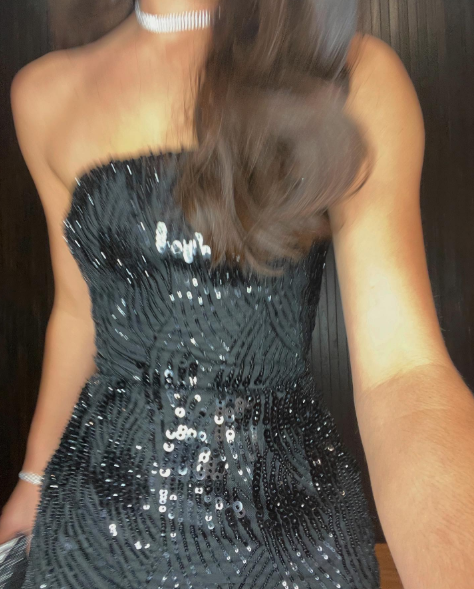 Gorgeous Strapless Black Sequin Sheath Slit Evening Dress Party Gown Long Wedding Guest Dress D1921