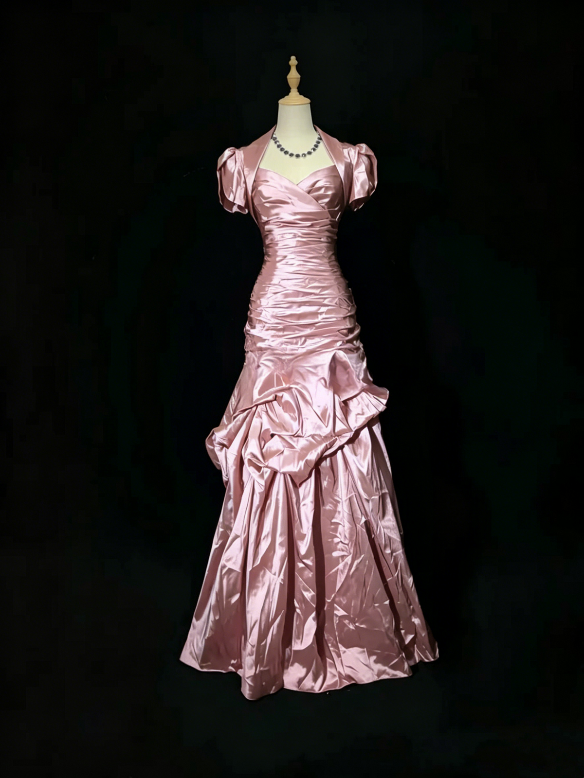 Vintage Blue Satin Pleated Mermaid Long Party Gown Formal Prom Dress D753