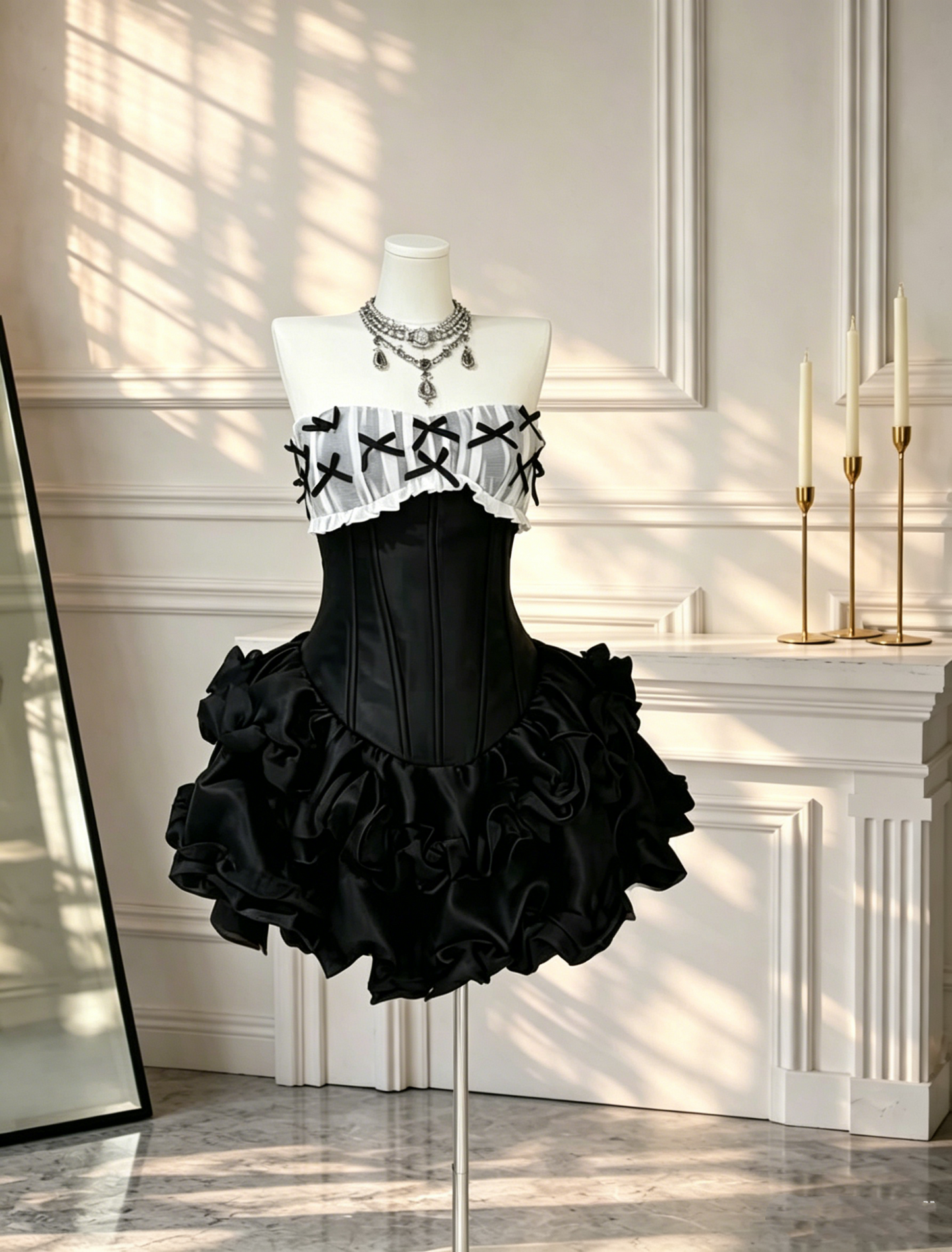 Simple Strapless Short Vacation Dress Black Satin Mini Cocktail Dress Homecoming Dress D2544
