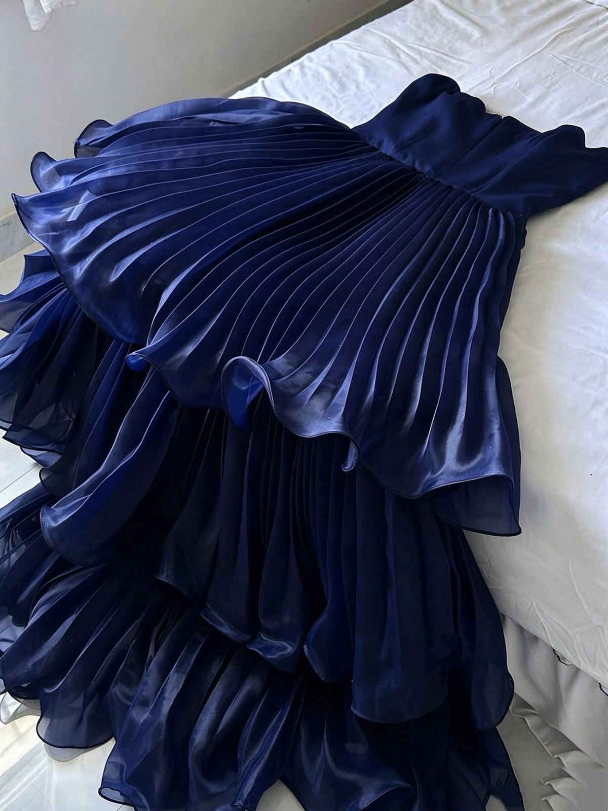Charming Navy Blue Tulle Pleated Layered Long Party Dress Evening Dress D4761