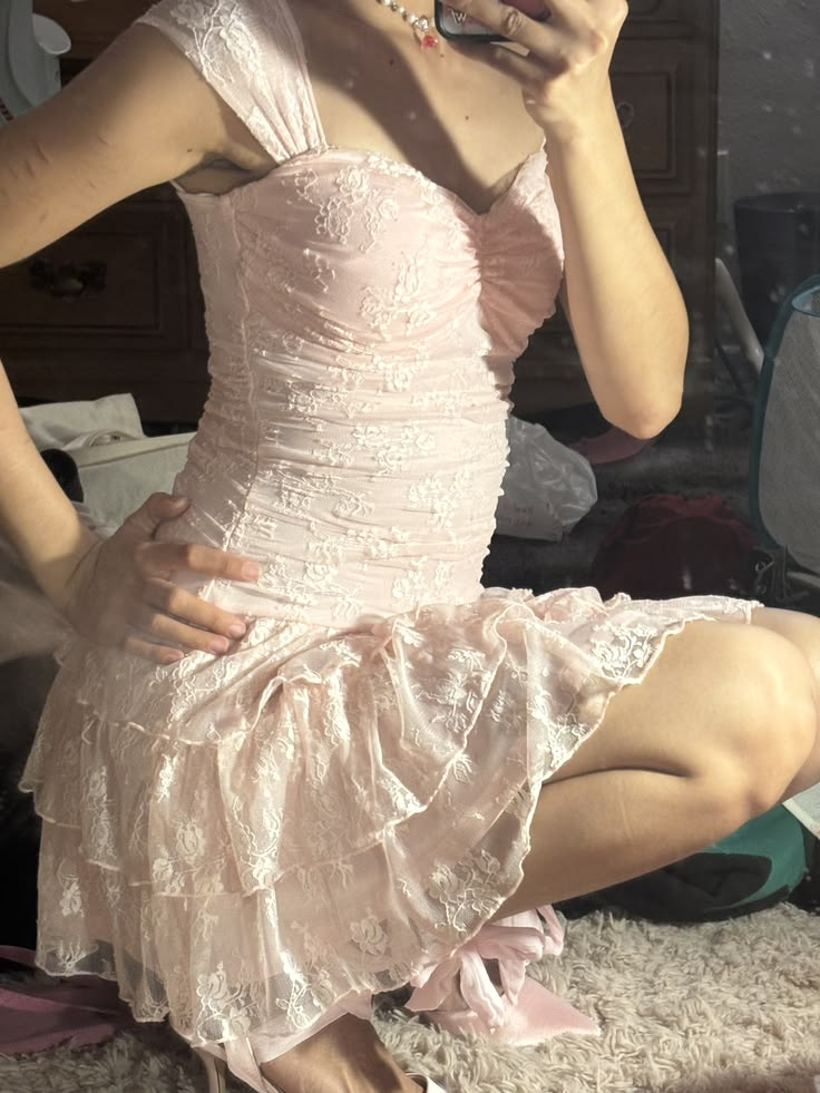 Pretty Pink Lace Layered A Line Short 6th Grade Homecoming Dress ,Formal 15th Birthday Outfits D3217