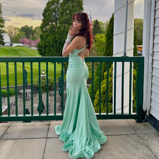 Pretty Mermaid Halter Satin Prom Dress Evening Dress Formal Dress SD2176