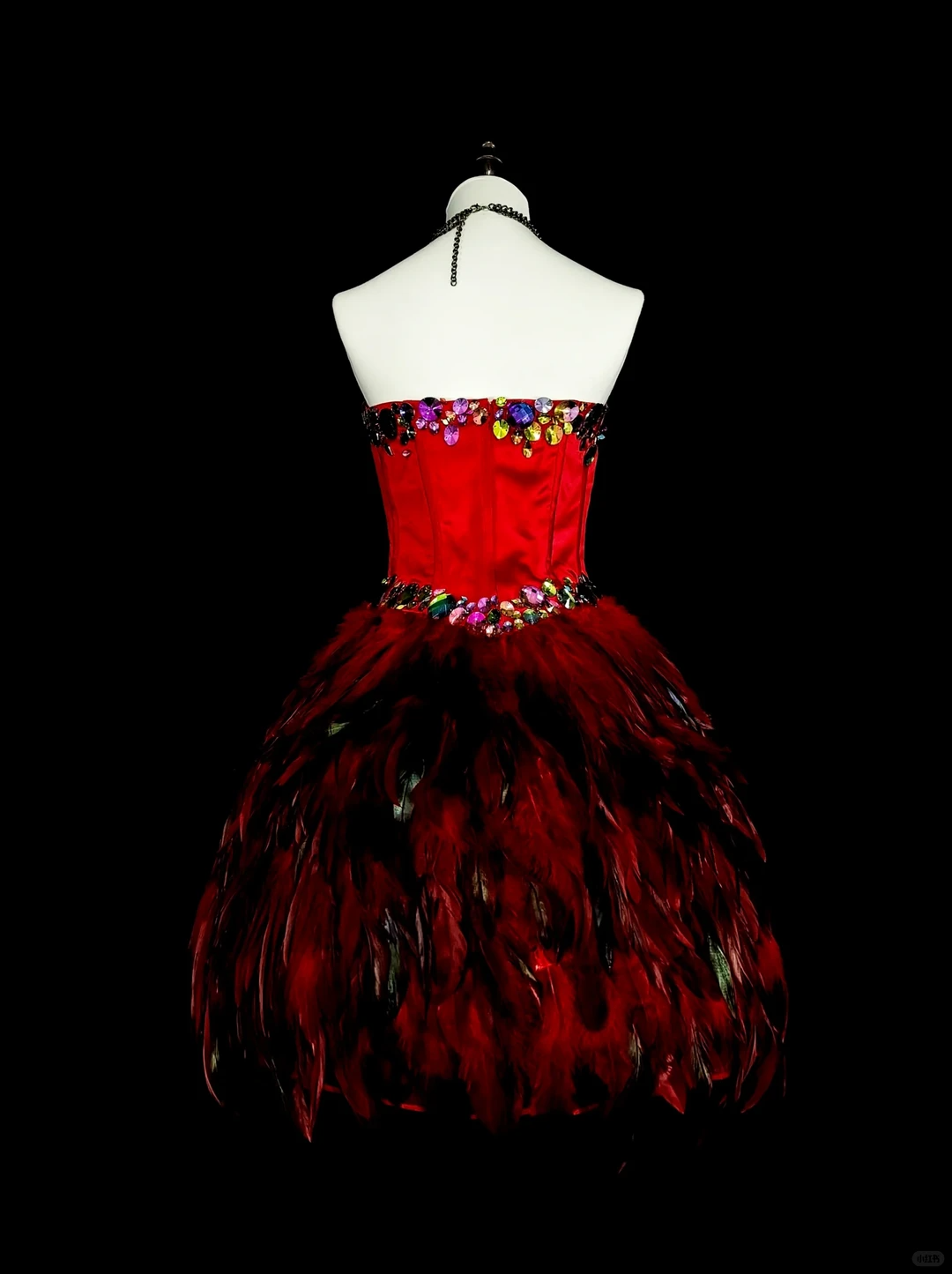 Gorgeous Strapless Red Satin Beaded Feathers A Line Short Birthday Dress Homecoming Dress D4042