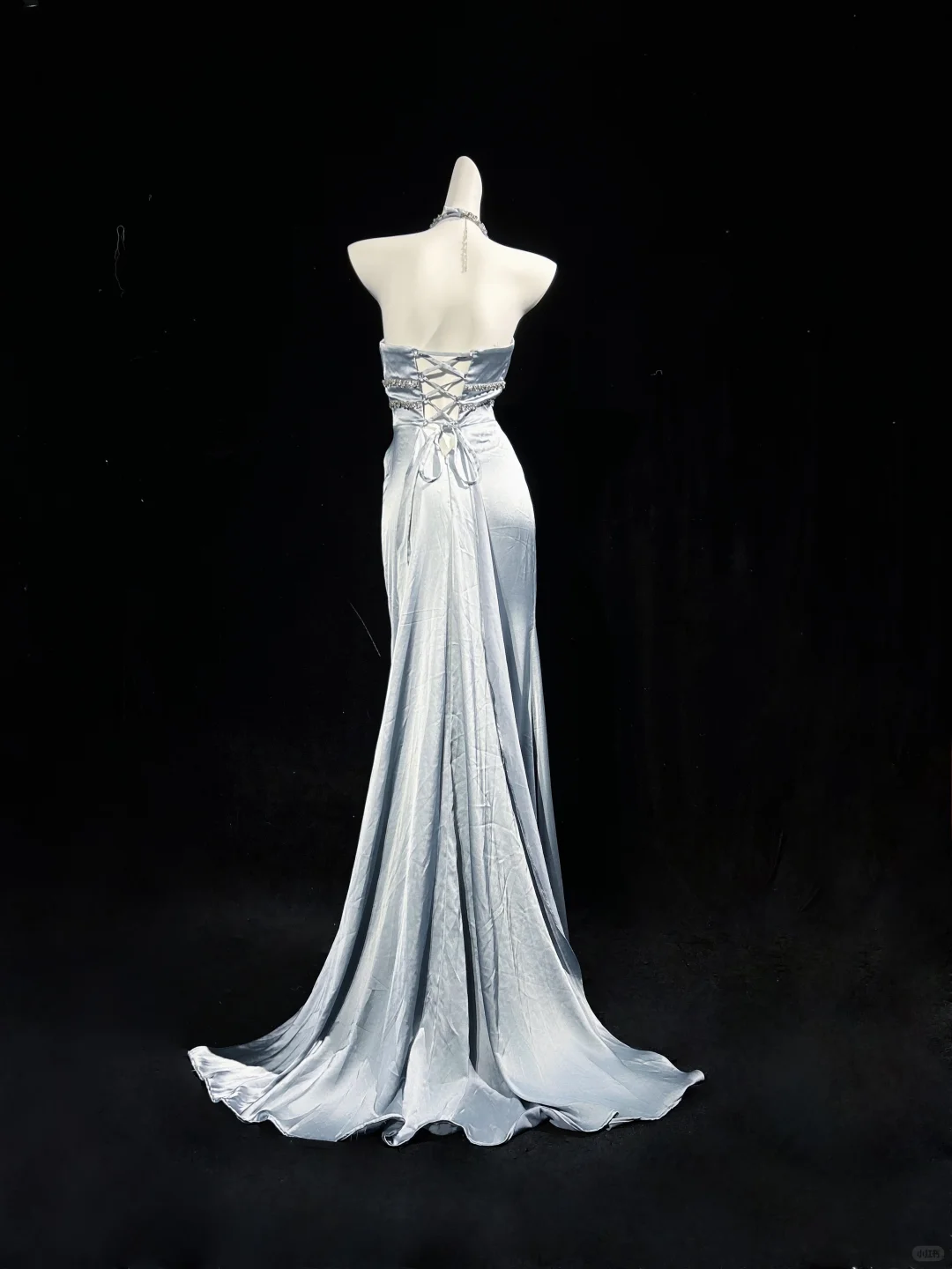 Glamorous Halter Satin Pleated Beaded Mermaid Slit Long Evening Dress Prom Dress D3124
