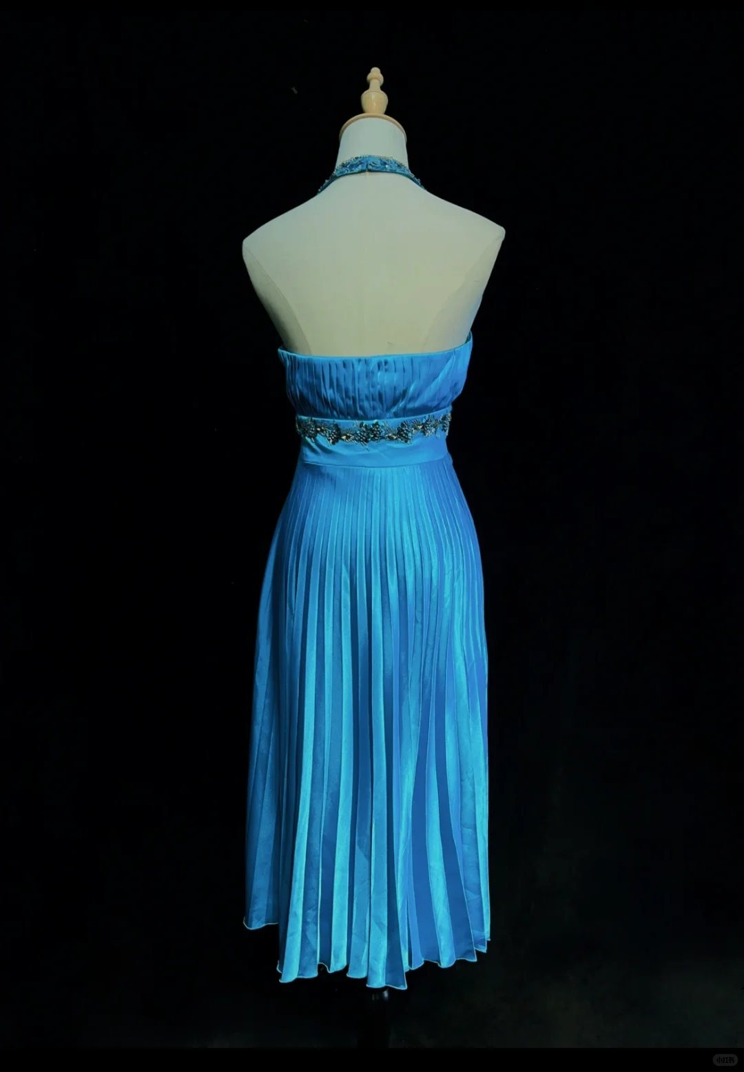 Sexy Halter Blue Satin Beaded A Line Short Homecoming Dress Birthday Dress D3364
