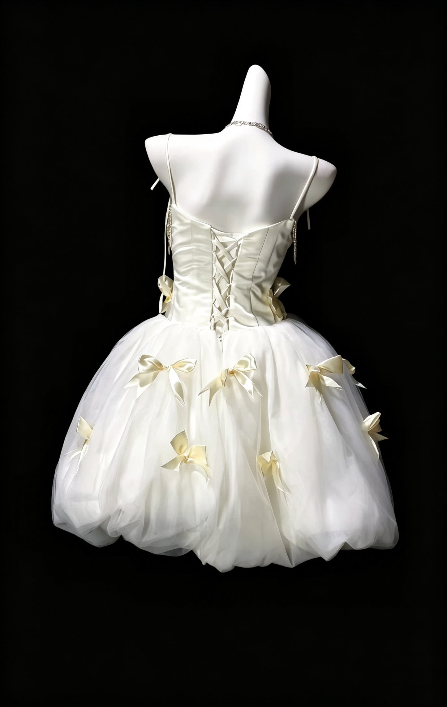 Cute Spaghetti Straps Off White Satin Tulle Bow ALine Short Birthday Outfits Homecoming Dress D3619