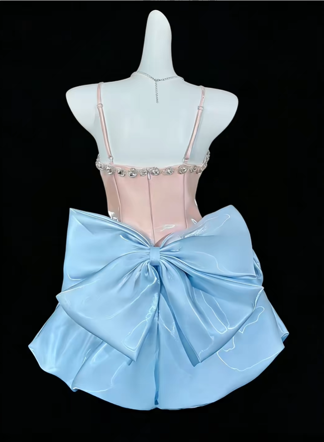 Unique Spaghetti Straps Satin Beaded 3D Floral A Line Short Prom Dress,Formal Graduation Homecoming Dress D4194