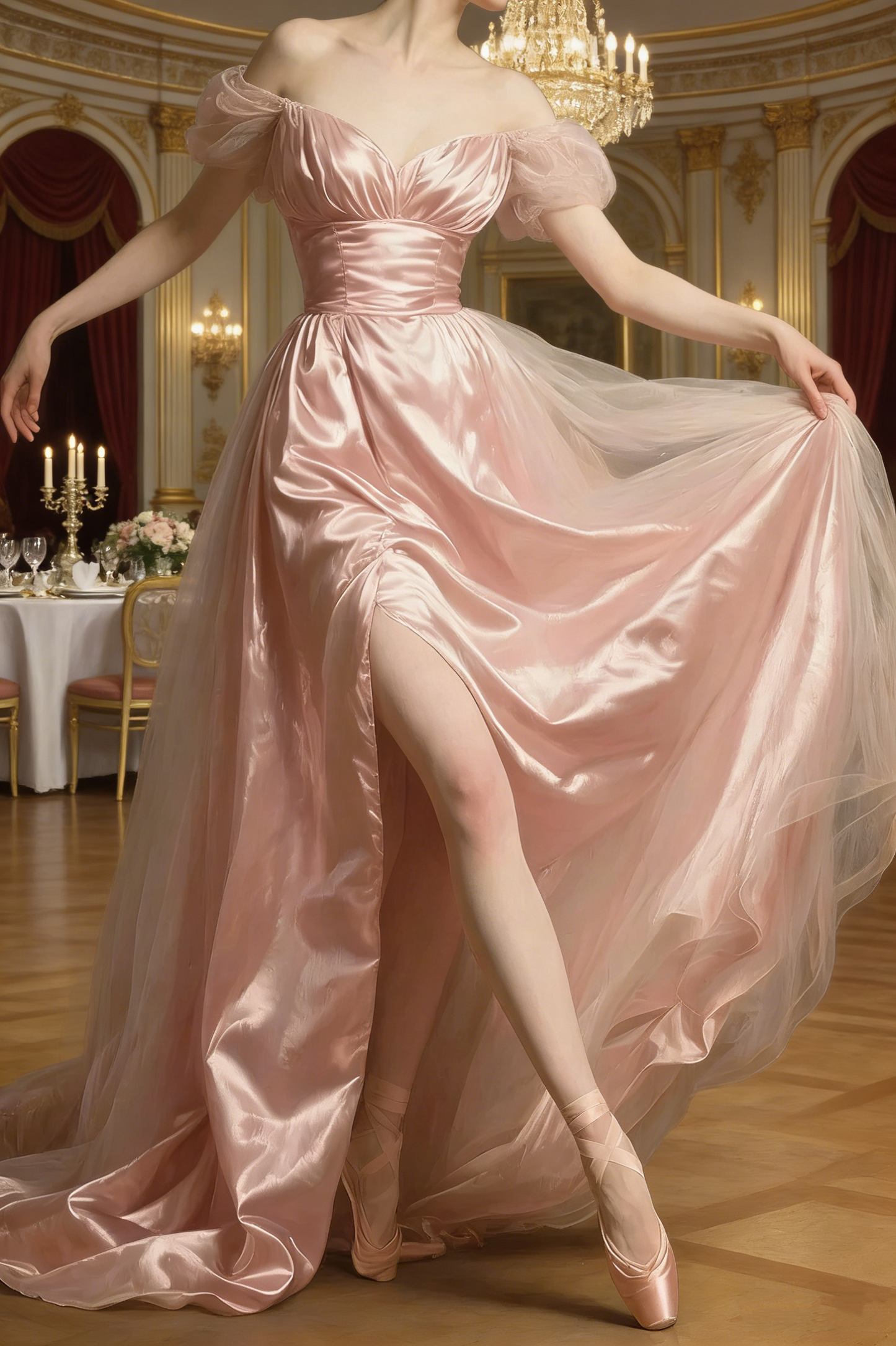 Classy Off The Shoulder Satin Tulle Slit Long Wedding Guest Dress Formal Evening Dress D1962