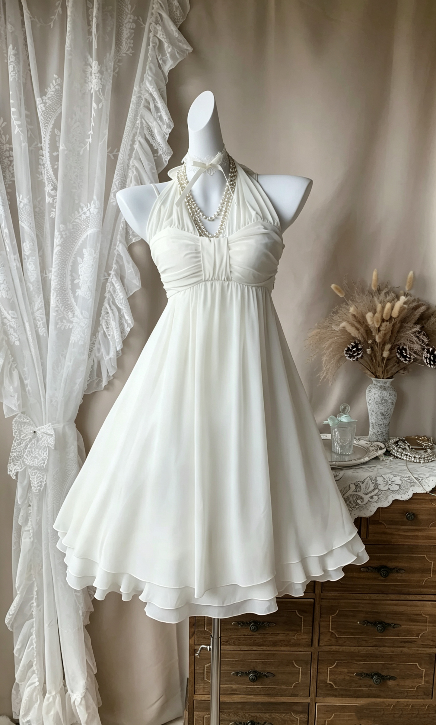 Elegant Halter Chiffon A Line Short 7th Grade Homecoming Dress,White Short Prom Dress D4148