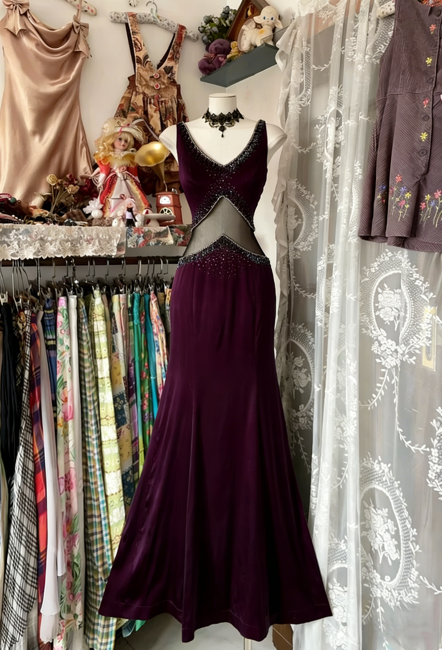 Vintage Fashion Mermaid Straps Floor Length Gray Satin Evening Dress Prom Dresses SD1877