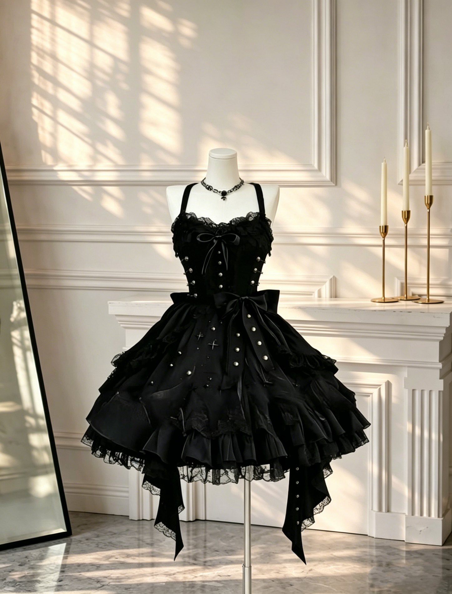 Charming Spaghetti Straps Satin Lace Mini Prom Dress Black A Line Homecoming Dress Birthday Outfits D2558