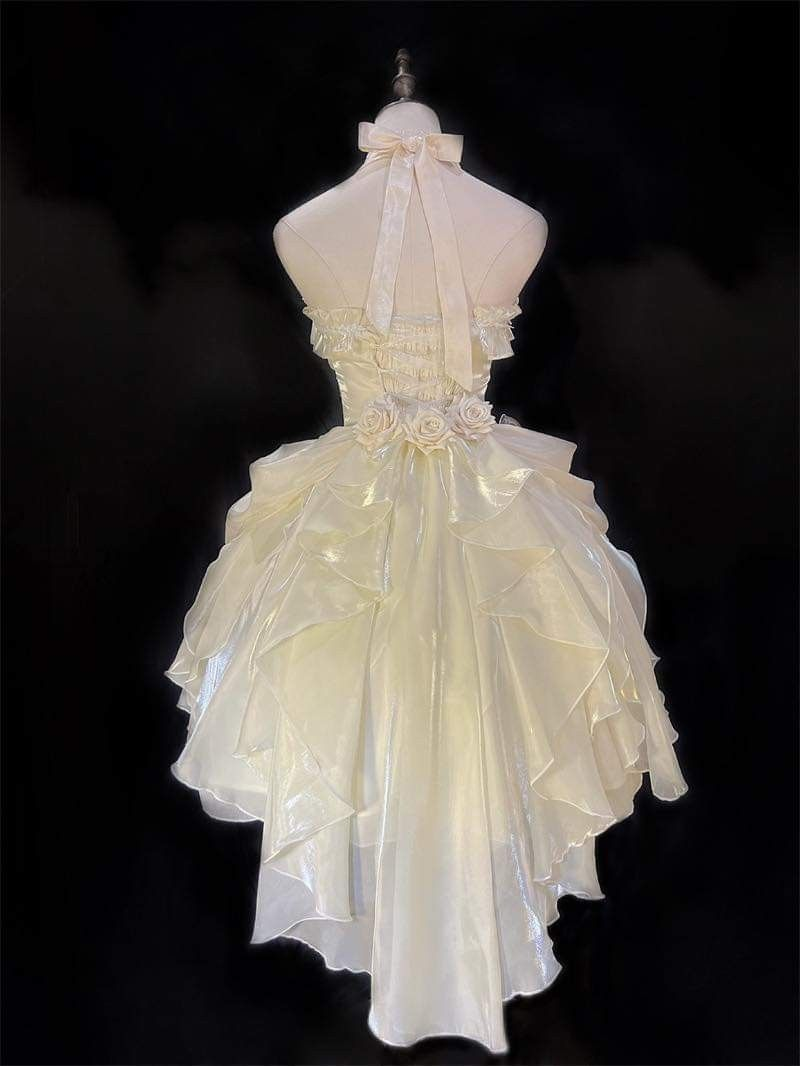 Sweet Yellow Halter Organza Short Prom Dress 15th Birthday Outfits S826