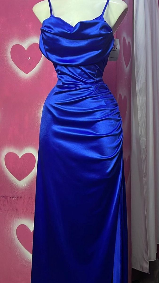 Sexy Spaghetti Straps Satin Long Wedding Guest Dress,Royal Blue Party Dress Prom Gown D2865