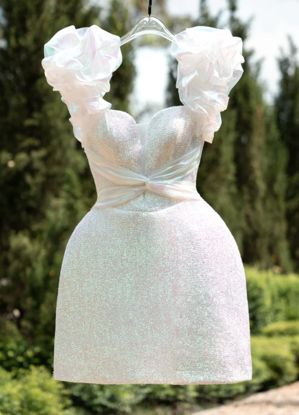 Charming Sweetheart Neck Sequin Short Birthday Outfits Light Pink Graduation Homecoming Dress S551