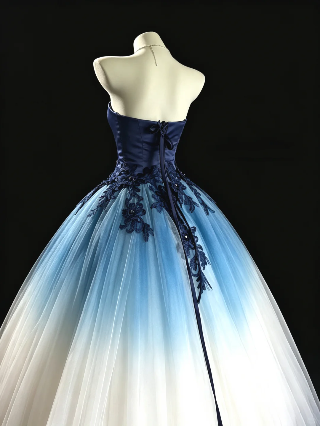 Pretty Strapless Tulle Satin Appliques Birthday Quinceanera Dress Ombre Blue Sweet 16 Dress D5293