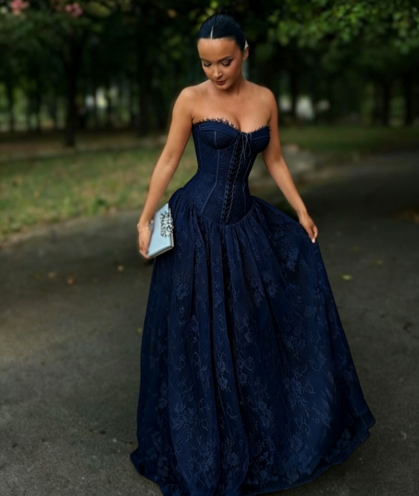 Glamorous Sweetheart Neck Pink Lace A-Line Long Prom Dress Evening Dresses D1499