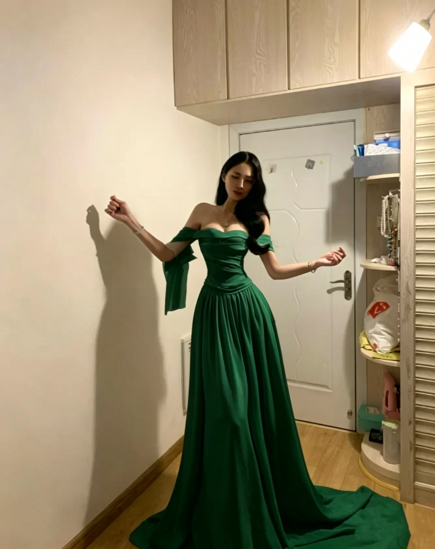 Glamorous Off The Shoulder White Chiffon Long Party Dress Wedding Guest Dress D851