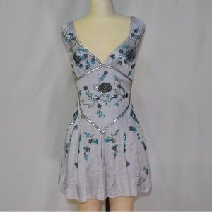 Vintage V Neck Gray Chiffon Sequin Beaded Formal 8th Grade Homecoming Dress 18th Birthday Outfits D056