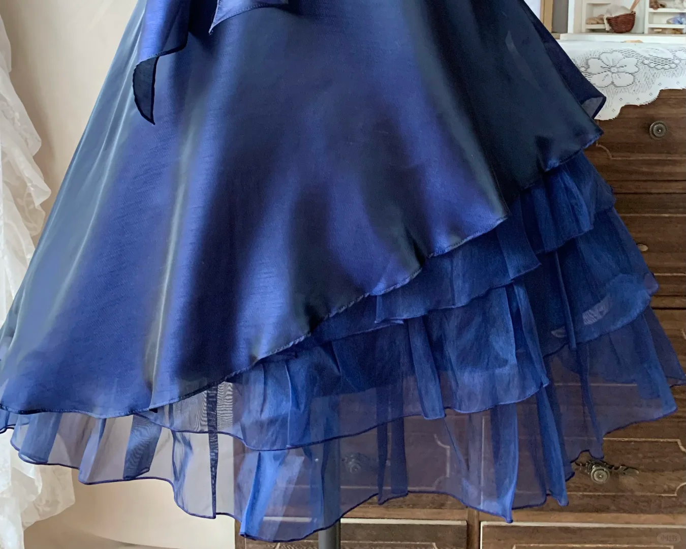 Shiny Spaghetti Straps Navy Blue Tulle Satin A Line Formal Graduation Homecoming Dress Short Party Dress D3069