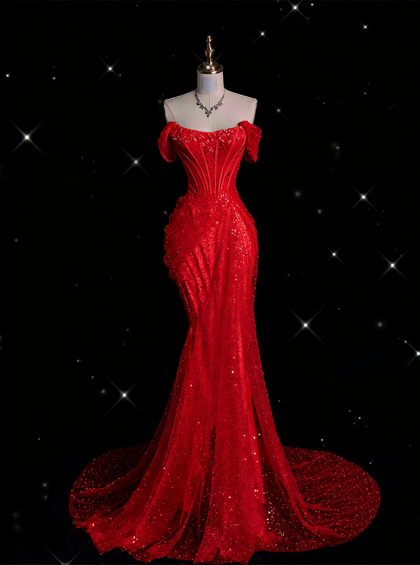 Unique Mermaid Off The Shoulder Sequin Short Sleeves White Wedding Dresses Brides Dress SD1930