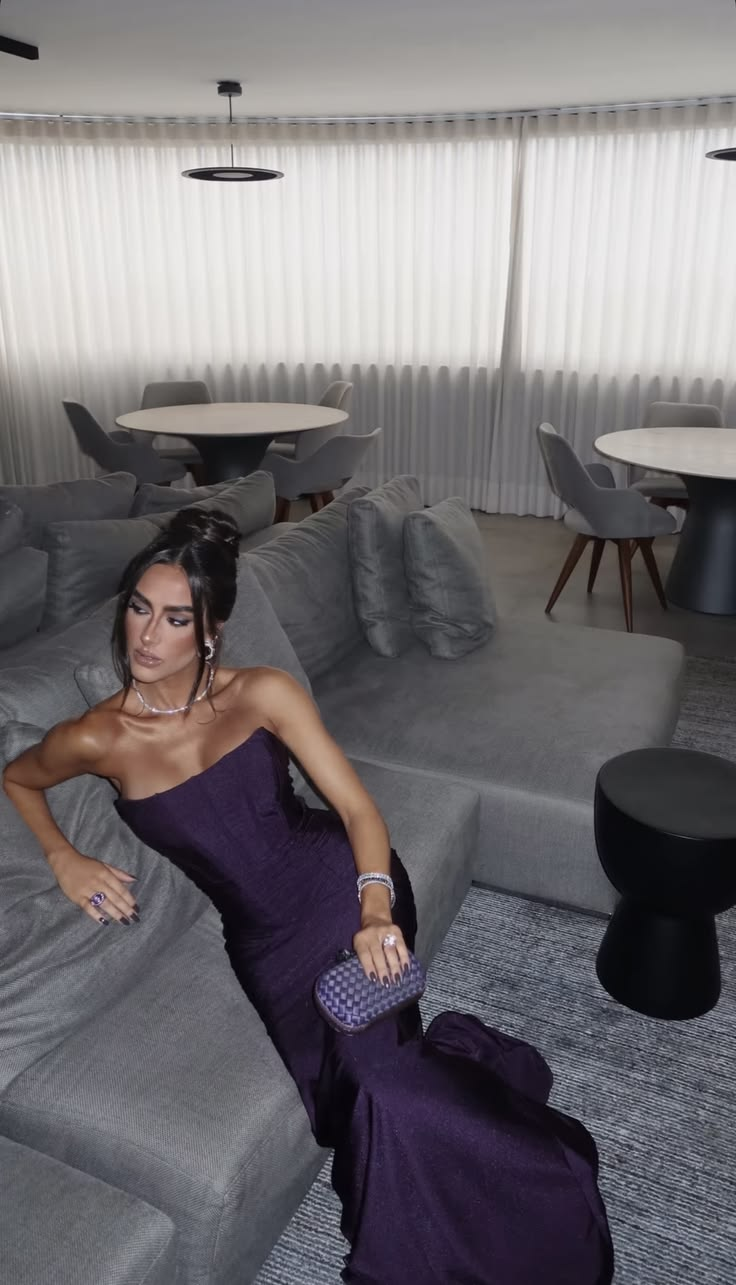Sexy Purple Satin Mermaid Long Evening Dress Strapless Long Wedding Guest Dress D5019