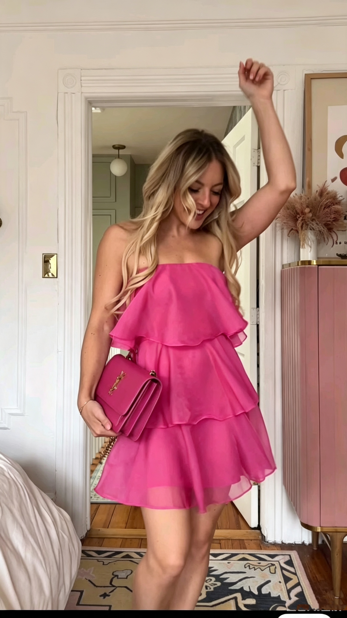 Sexy Hot Pink Strapless Chiffon Layered Short Homecoming Dress Cocktail Dress D3888