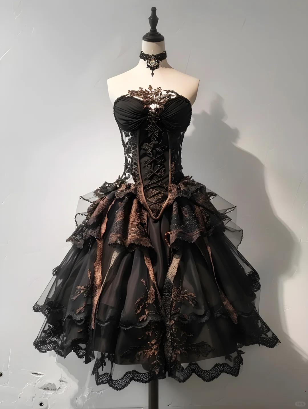 Vintage Strapless Brown Tulle Lace Short Party Dress Formal Homecoming Dress D100