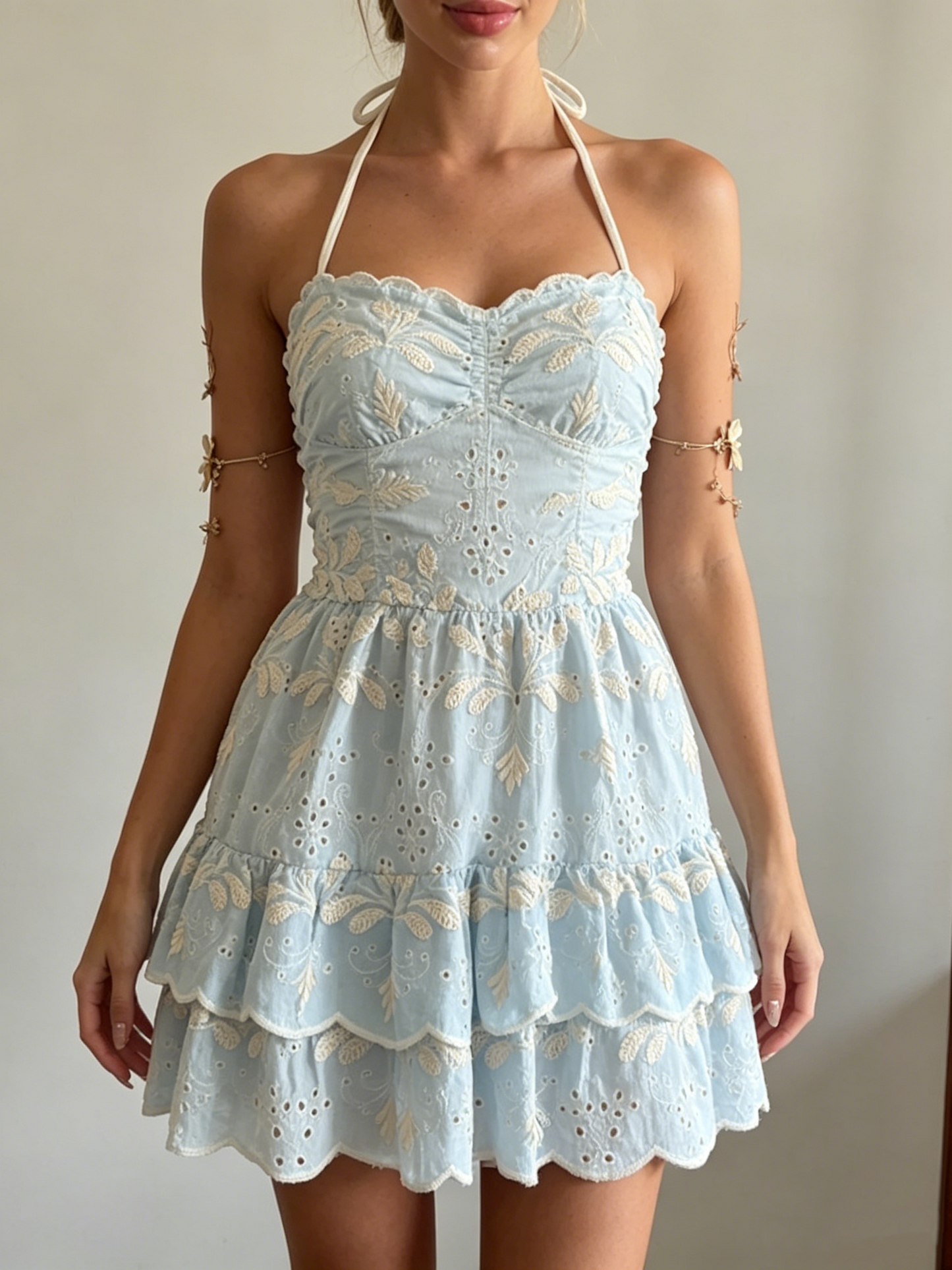 Sexy Blue Lace Layered A Line Short 9th Grade Homecoming Dress,Halter Birthday Outfits D3144