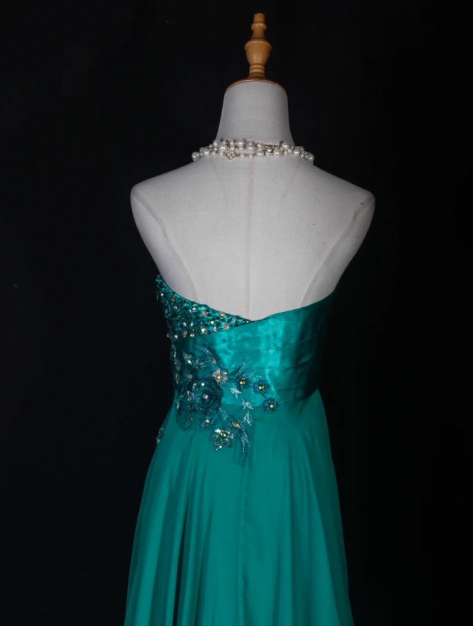 Fashion Strapless Green Satin Beaded Birthday Prom Dress Embroidery Floral Mermaid Long Evening Dress D2281