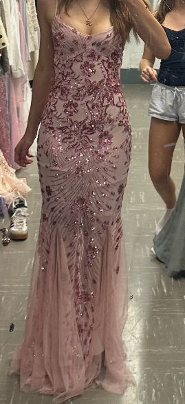 Gorgeous Spaghetti Straps Pink Tulle Sequin Mermaid Long Prom Dress Party Gown D2924