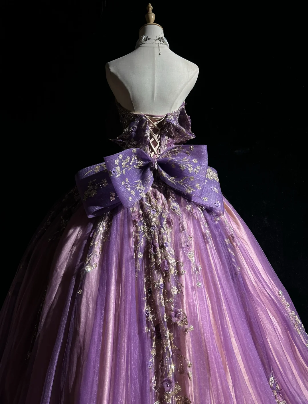 Gorgeous Purple Tulle Sequin Sweet 16 Dress,Off The Shoulder Quinceanera Dress With Bow D2843