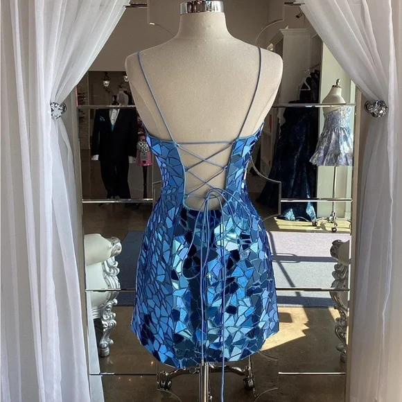 Gorgeous Blue Sequin Sheath Cocktail Dress Formal Graduation Homecoming Dress S978