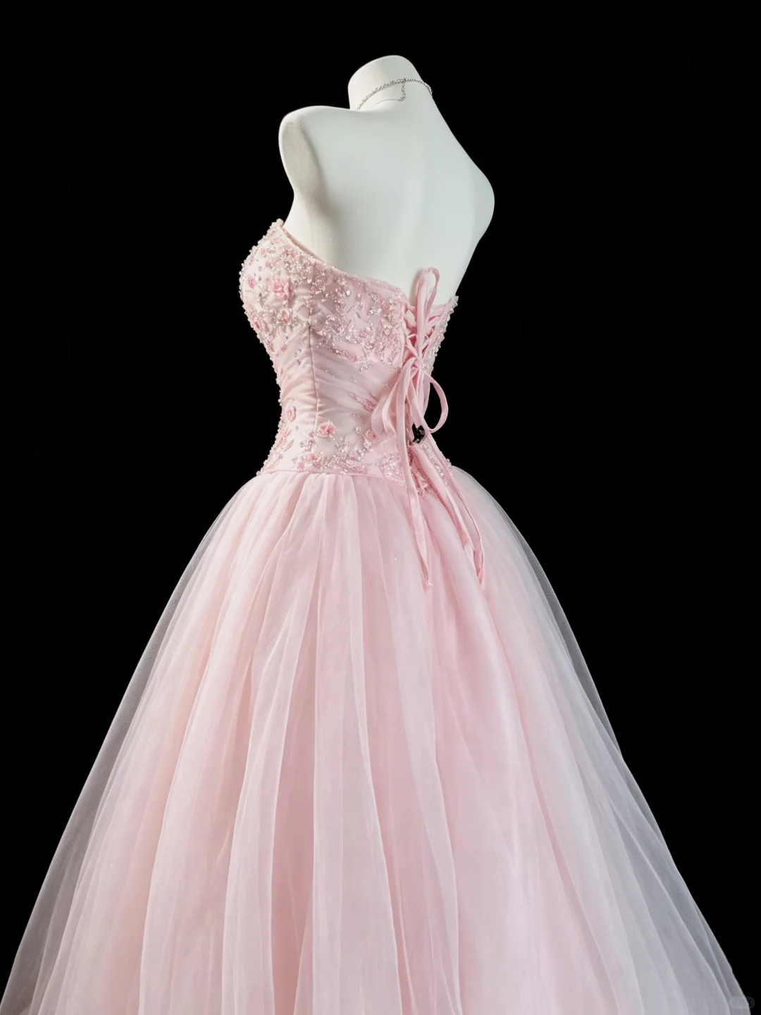 Elegant Pink Satin Tulle Beaded Long Evening Dress Sweetheart Neck Prom Dress D5228