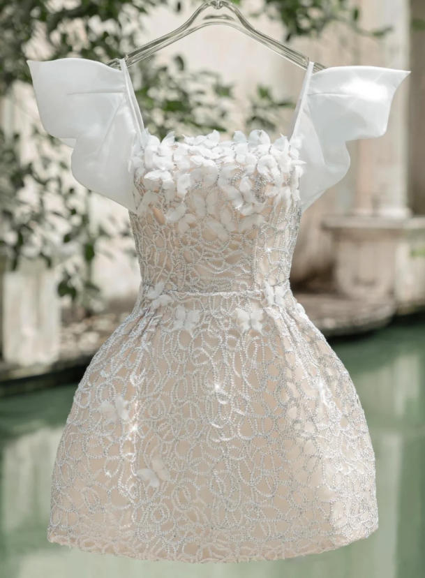 Elegant Lace Appliques A Line 7th Grade Homecoming Dress Short Party Dress S553