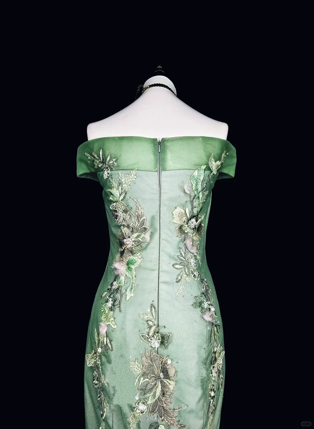 Charming Off The Shoulder Satin Tulle Appliqued Long Prom Dress Green Mermaid Evening Dress D5382