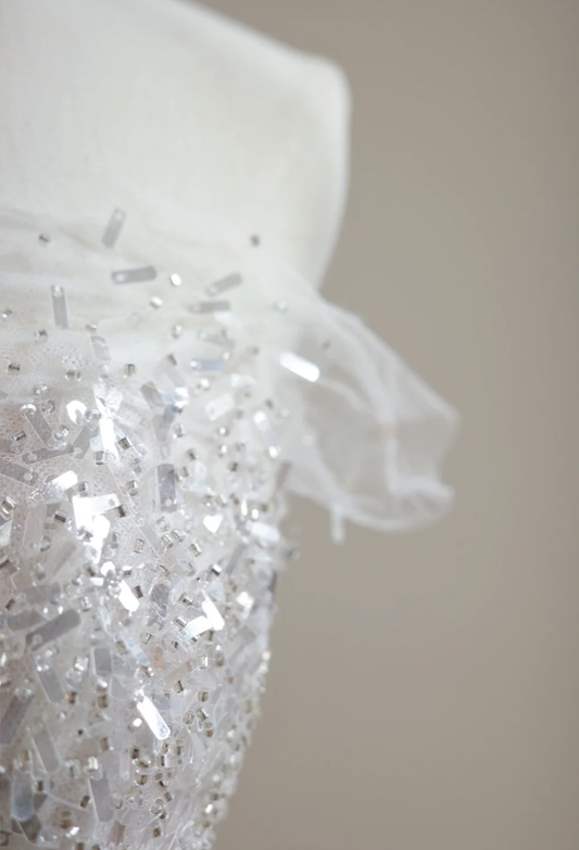 Pretty Off The Shoulder Tulle Sequin A Line Long Party Dress Evening Dress D2169