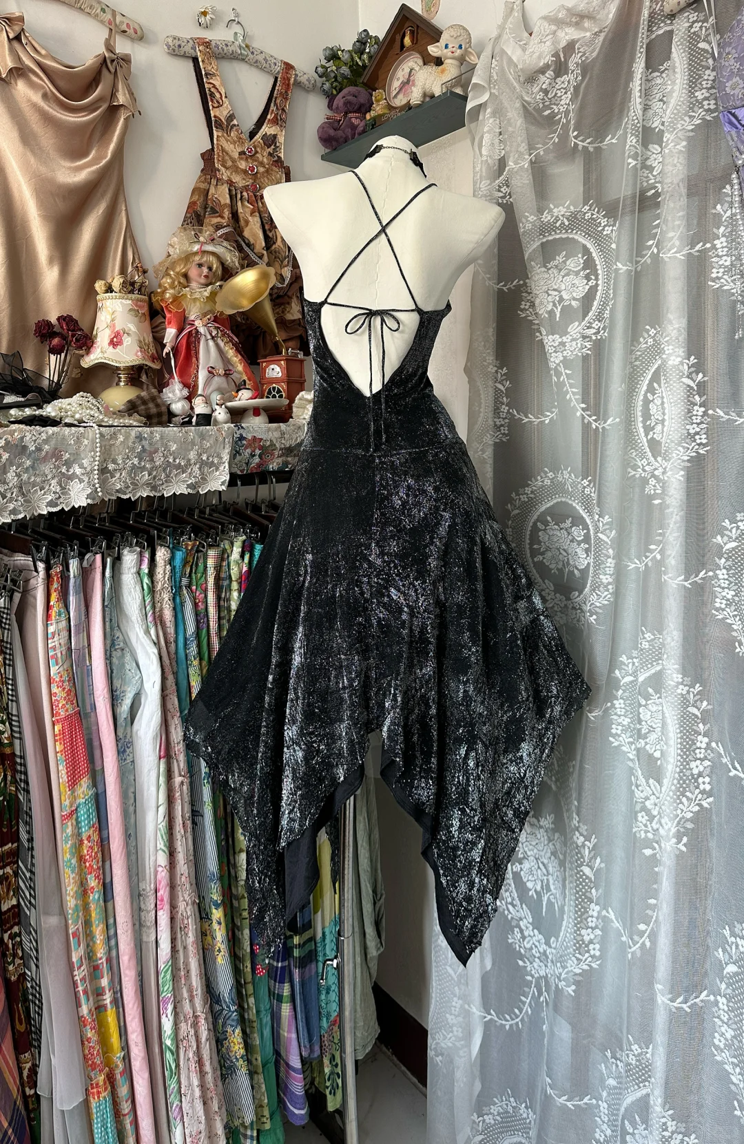 Vintage Spaghetti Straps Black Backless Birthday Dress Formal Graduation Homecoming Dress S504