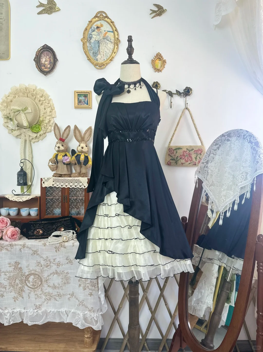 Vintage Black Halter Satin Formal Homecoming Dress Short Party Dress D529