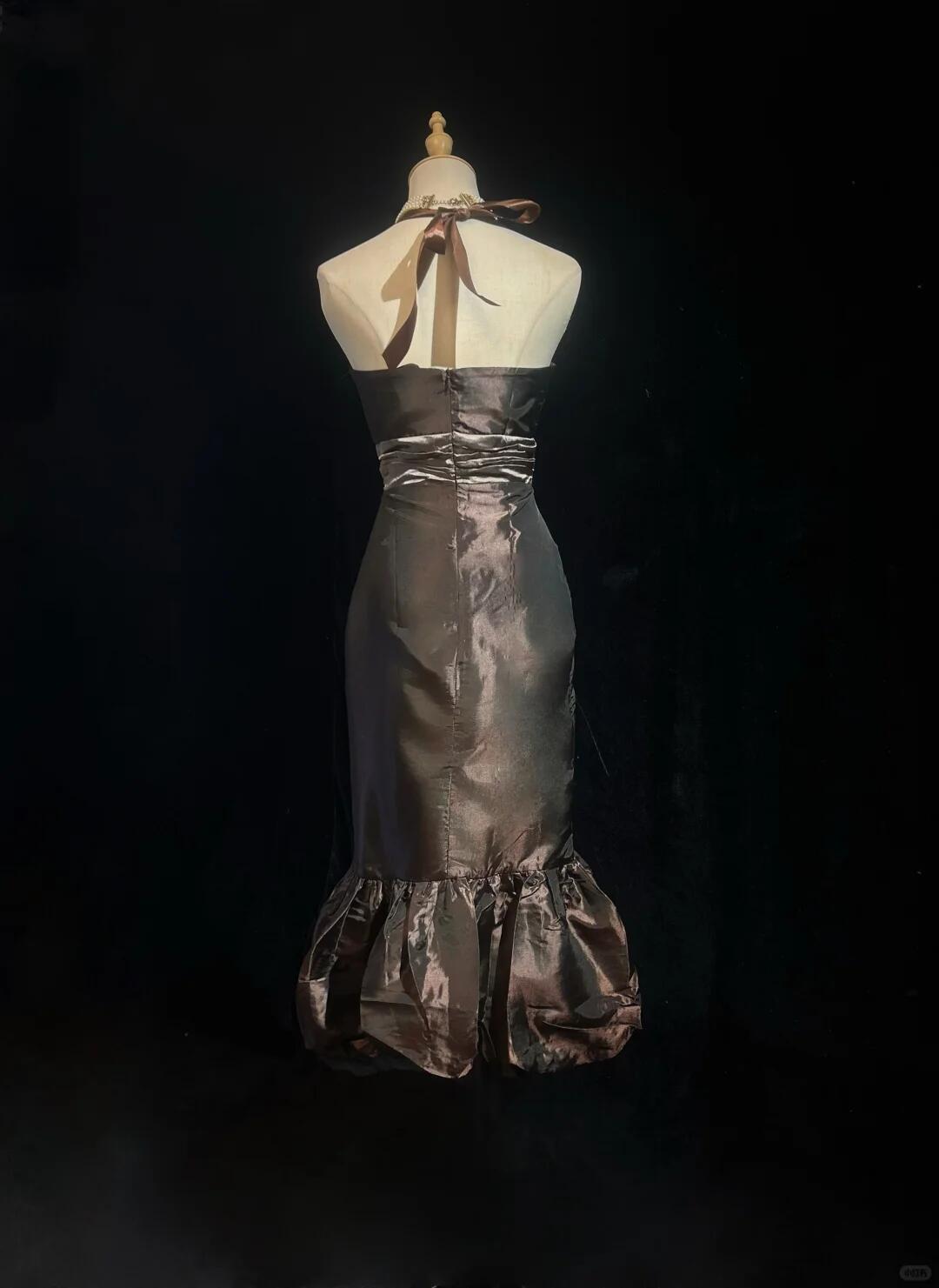 Vintage Dark Brown Satin Sheath Short 7th Grade Homecoming Dress,Halter Mini Party Dress D3384