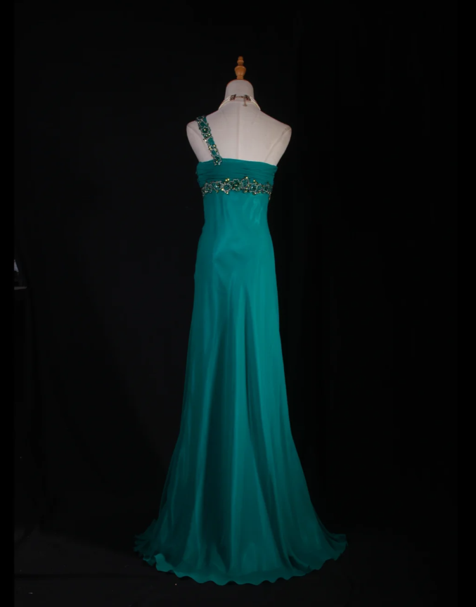 Unique One Shoulder Green Beaded Chiffon Mermaid Long Party Dress Formal Wedding Guest Dress D2242