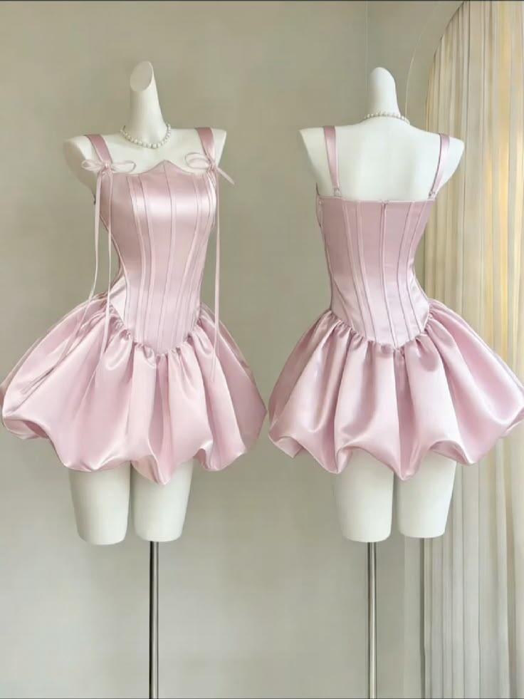 Cute Pink Satin Pleated A Line Short Homecoming Dress Birthday Outfits D3009