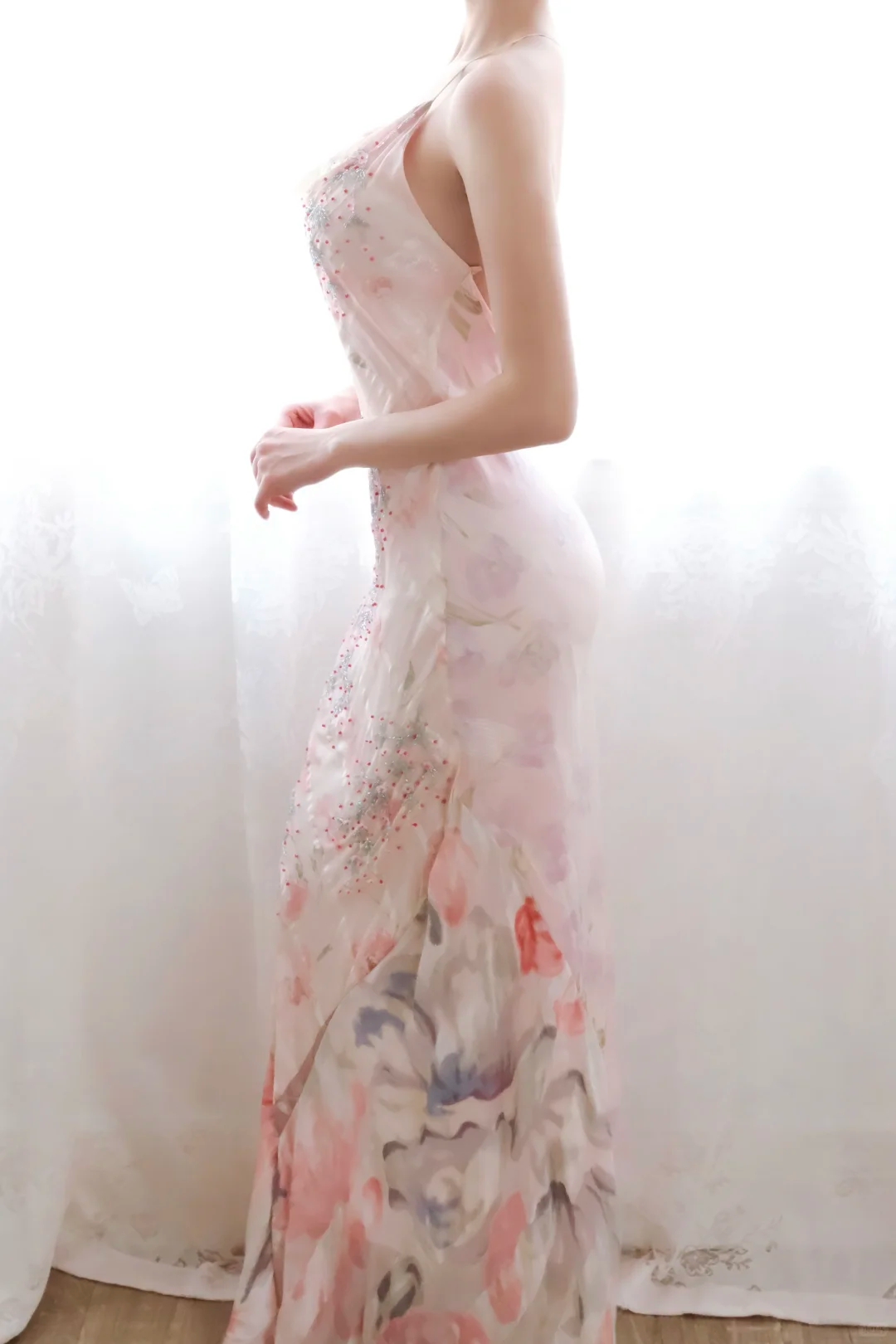 Glamorous Halter Chiffon Tie-dye Beaded Mermaid Long Party Gown Evening Dress D2712