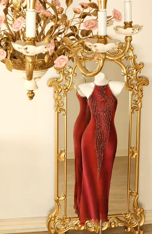 Sexy Spaghetti Straps Sleeveless Chiffon Beaded Sheath Long Party Dress Birthday Dress D2728