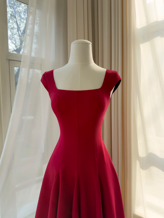 Fashion Sleeveless Satin A Line Long Wedding Guest Dress,Red Evening Dress Prom Dress D2988