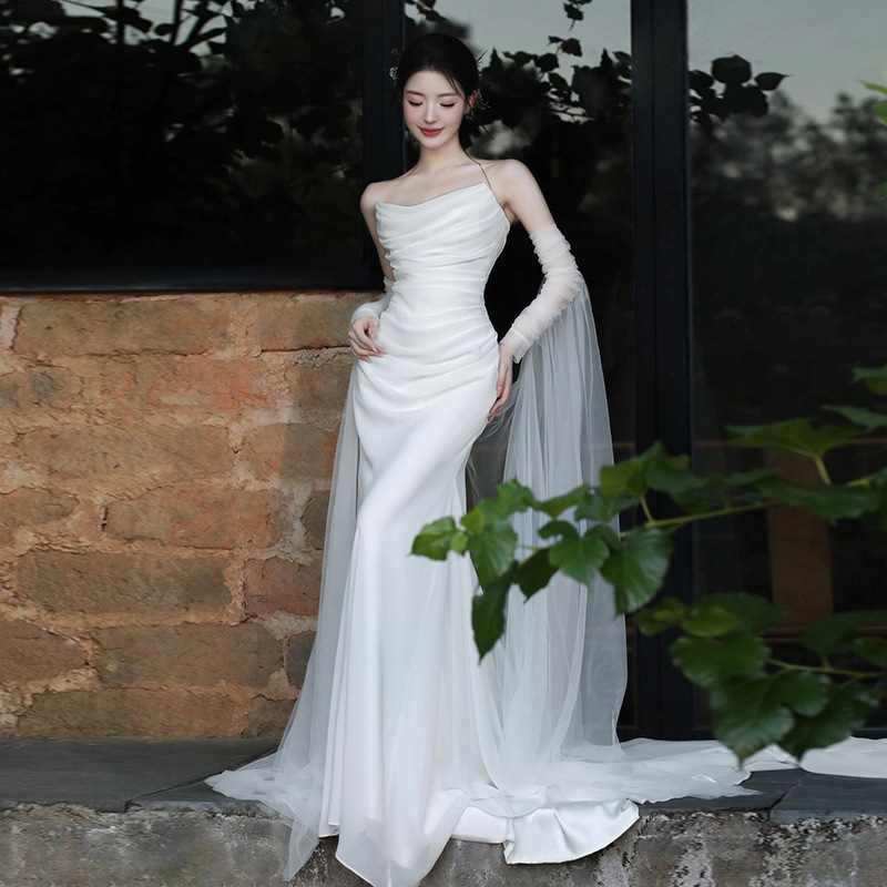 Elegant Mermaid Off The Shoulder White Wedding Dresses With Train Bridal Gowns SD1384