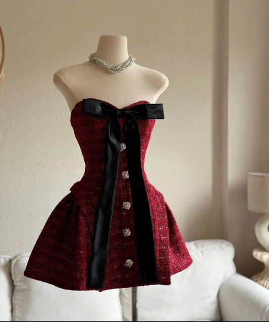 Unique Burgundy Sweetheart Neck A Line Short Birthday Dress Vacation Dress D467